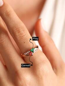 1pc Adjustable Heart-Shaped Birthstone Ring (Women), Women's Ring, Personalized Ring, Mother's Ring, Birthstone Ring, Custom Ring, Name Ring, Family Birthstone, Gift For Her - Multicolor - View 3