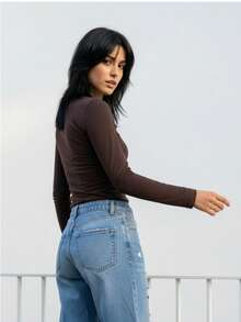 UZUN KOL IKILI BISIKLET YAKA PAMUK KADIN BASIC T-SHIRT - Multicolor - View 2