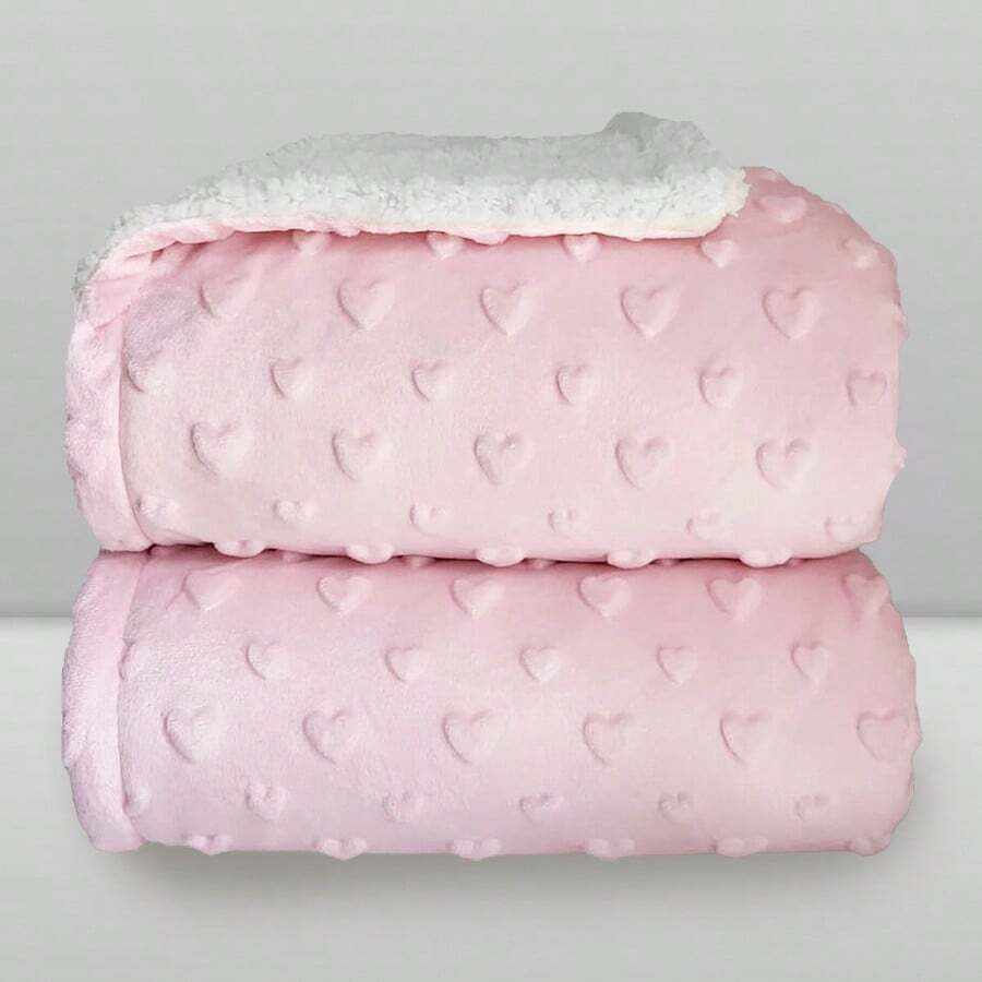 Cobertor Laço Bebê Plush com Sherpam Hearts Rosa - Macio, Aconchegante e Hipoalergênico - Envio Imediato