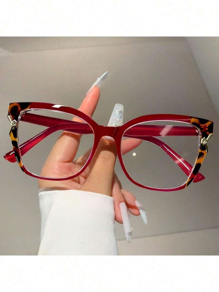 Gafas decorativas de marco colorido retro para mujer, sin receta, accesorio de moda imprescindible VSXJ - Rojo - Ver 1