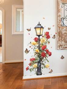 1 片复古街灯墙贴，自粘装饰贴纸，蝴蝶玫瑰图案，艺术装饰纸，适用于客厅、餐厅、玄关、卧室、浴室等家居装饰。 - 復古路燈 - 查看 1