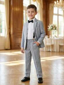 Tween Boy Light Grey 3 PiecesSuit Set: Jacket, Pants, Suspenders - Light Grey - View 1