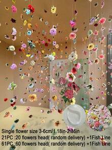 21/61件組 DIY 掛飾花環套組，DIY 花卉窗簾材料 人造花串吊飾裝飾，漂浮花卉背景裝飾，漂浮花牆掛飾，生日居家花園婚禮派對拱門牆面裝飾，生日，天花板裝飾，房間 - 彩色 - 查看 10