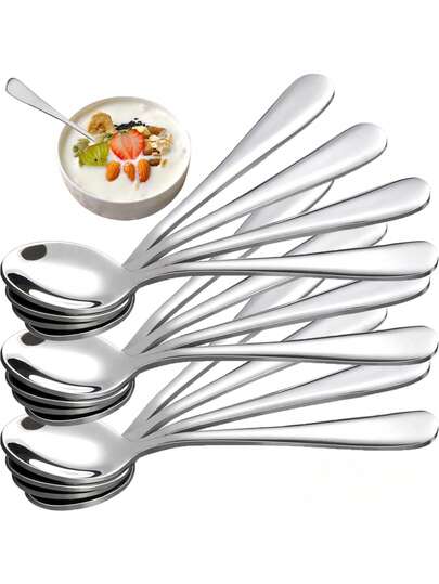 4pcs Thickened Stainless Steel Coffee Spoon - 304 Stainless Steel Cutlery, Teaspoon, Dessert Spoon, Metal Spoon, Suitable For Home, Kitchen, Or Restaurant, Mirror Polished