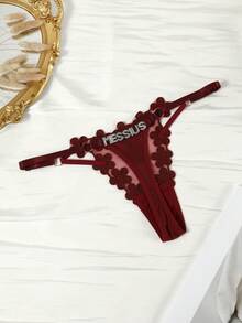 Quần lọt khe ren đính chữ pha lê cá nhân hóa, quần bikini nữ in tên theo yêu cầu, quần lót tam giác chữ T, món quà hoàn hảo cho bạn gái hoặc vợ, thích hợp cho Ngày Valentine, Giáng sinh, Halloween, Lễ Tạ ơn, Sinh nhật hoặc Kỷ niệm, đồ dùng du lịch, sự thanh lịch của ren. - Màu Đỏ Sâu - Xem 11