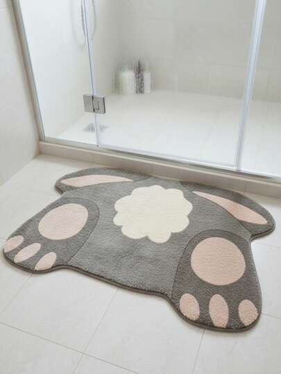 1 pieza Alfombra suave y esponjosa con estampado de pata de gato gris, de 1000g/㎡ y 10mm de grosor, antideslizante, resistente a la suciedad y lavable, para decoración de área abstracta en el dormitorio y el hogar