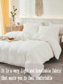 Juego de ropa de cama de 3 piezas (tamaño Queen) - Ultra suave, transpirable y ligero de microfibra súper, estilo granja con cremallera en el edredón, adecuado para dormitorio de estudiante, ropa de cama de estudiante, cómodo y minimalista - Blanco - Ver 3