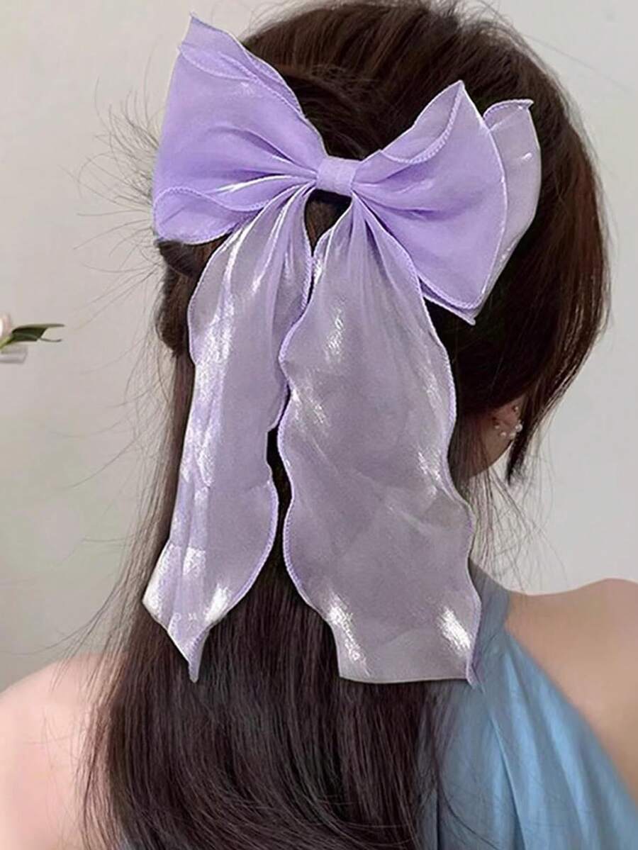 1Pc Premium Hair Bow For Women Oversized Light Purple Silk Hair Barrette With Long Tail Solid Color Hair Ribbon Elegant Hair Accessories For Women Daily Wear Birthday Christmas Valentine's Gifts For Women, Head Accesssories, Claw Clips - Mauve Purple - View 1