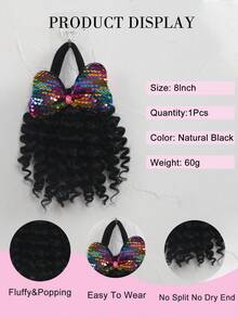 8 Inch Kids Wig Ponytail Curler Set, 1 Piece Hair Accessories For Girls - Natural Black - View 8