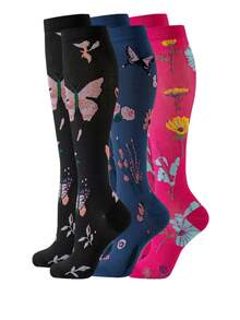 1/3/6 Pairs Women Compression Socks, Cute Pattern Breathable Knee-High Socks Suitable For Running, Fitness, Jumping Rope, Gym - Multicolor - View 6