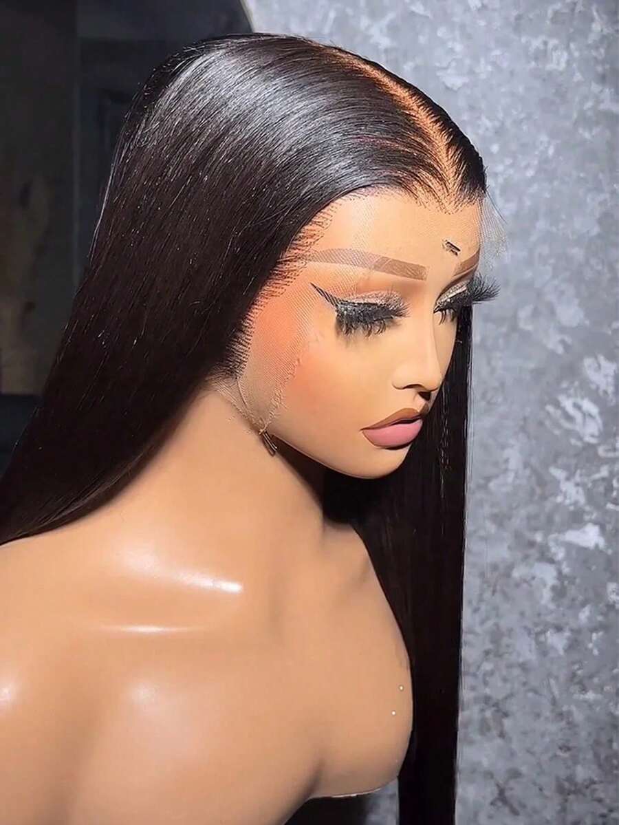 CEXXY 40-Inch Long, Straight 13x6 Lace-Front Wig Made Of Brazilian Remy Human Hair, 13x6 HD Lace Frontal, Pre-Plucked, Bleached Knots, 200% Density