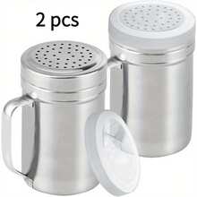 2pcs Premium Stainless Steel Dredge Shaker Set -Powdered Sugar Shakers With Handle & Dual Lids, Fine Mesh Holes For Flour, Cocoa & Spice, Dishwasher Kitchen Tool - Silver - View 6