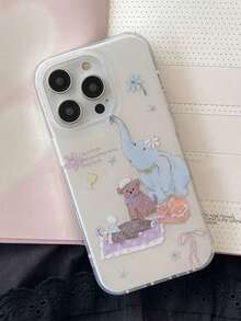 1pc Cute Cartoon Elephant Camping Bear Phone Case Compatible With Iphone17 12 11 14 15 16 17Pro Max 13 17Air 16Plus 15Pro 14Promax Soft Cases Protective Back Cover - White - View 8