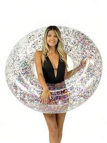 1个透明亮片游泳圈，加厚成人充气游泳圈，PVC材质，适用于水上乐园 - 游泳圈 - 查看 5