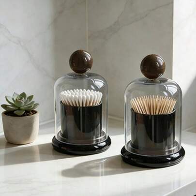 2件装棉签牙签收纳盒，透明亚克力防尘整理盒，北欧简约风格装饰收纳盒，适用于浴室和梳妆台，时尚女士日常化妆品收纳，完美装饰品