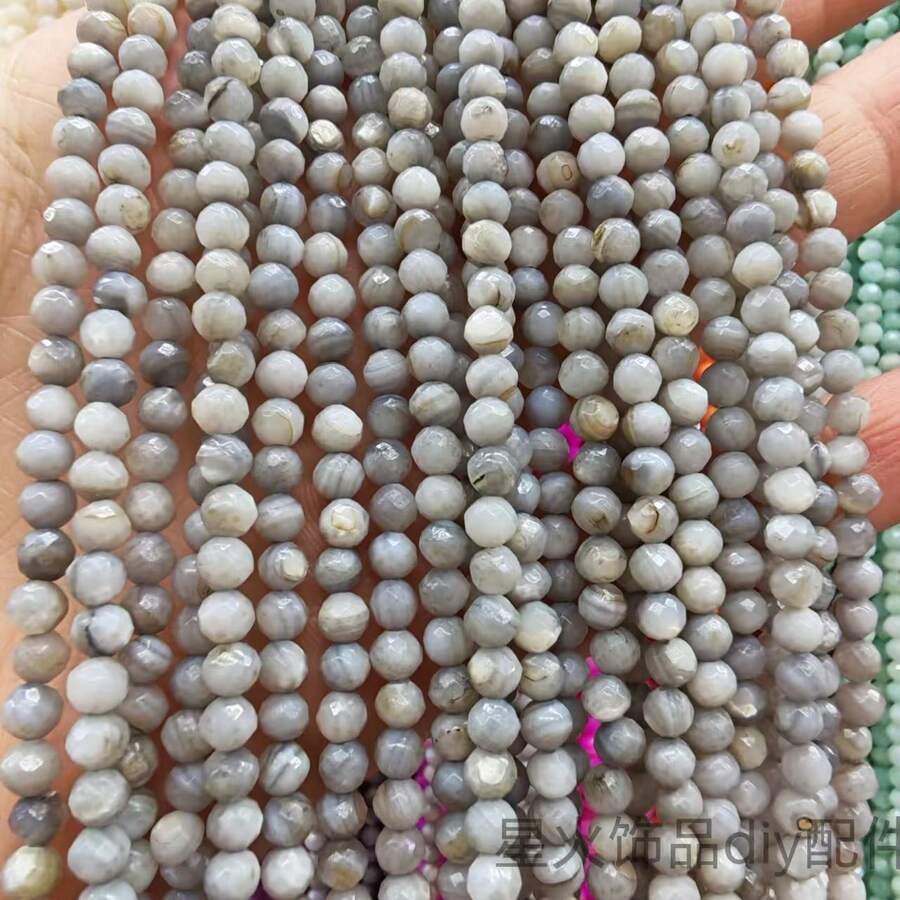 4毫米珍珠母贝珠子雕刻手链和项链DIY珠宝制作材料 - 灰色4mm1條(38cm) - 查看 1