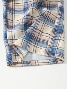 两件套女童印花休闲时尚套装，包括短袖上衣和格子裤，适合运动、郊游、聚会和返校，春夏皆宜。 - 藍色 - 查看 7