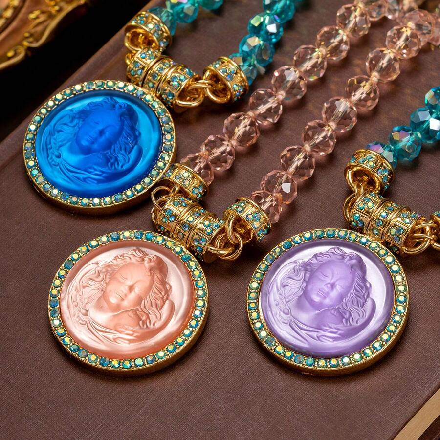 紫色、粉色、蓝色项链套装，铜合金材质，奢华、优雅、仙气、梦幻、可爱、时尚，适合派对、节日和日常佩戴。 - 彩色 - 查看 1