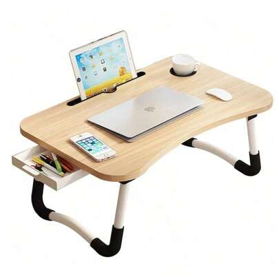 Folding Laptop Table, 60 X 40 X 28cm Bed Desk Stand With Foldable Legs And Cup Slot Portable Notebook Stand Computer Laptop Bed Table Laptops Tray For Sofa Bed