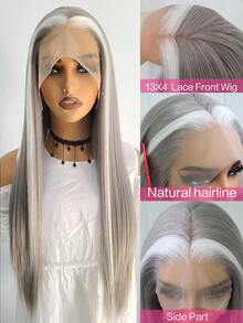 websterwigs Silver Grey Wig With White Highlights Long Silky Straight Synthetic Lace Front Wigs For Women Natural Hairline Daily Use Wig - Multicolor - View 13