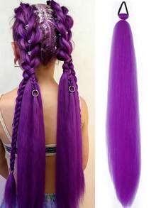 1pc 26 Inch Purple Braided Wig With Elastic Band, Women's Hair Extensions, Ombre Purple Braided Ponytail, Synthetic Material - Multicolor - View 14