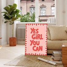 1pc Frameless Minimalist Motivational Poster "Yes Girl You Can" Quote Wall Art Canvas Print For Room Decor, Dorm Essentials, Birthday Gift And Party Decoration, Vintage Inspirational Bedroom Decor, Aesthetic Room Decor, Prints For Wall, College Dorm Room Essentials, Home Decoration, Empowering Gift Idea, Unique Wall Decor. - Poster - View 1