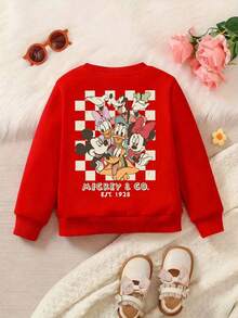Disney Girls' Mickey Mouse And Friends Alphabet Print Double-Sided Hoodie Fall/Winter Kids' Crewneck Hoodie The Perfect Long-Sleeve Top For Girls' Everyday Play, Ideal For School Or Shopping Outings. - 紅色 - 查看 3