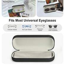 Glasses Case Hard Shell Eyeglass Case With Cleaning Cloth, PU Leather Protective Eye Glass Cases Fits Most Sunglasses - Black - View 9