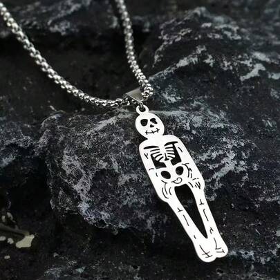 男女通用哥特朋克风骷髅头不锈钢吊坠项链