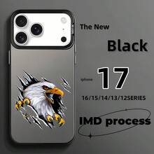 Águila de dibujo animado de personalidad para iPhone 17/16/15/14/13/12 Pro Max/Plus/Air con funda protectora de moda de cobertura completa, anti-caída y anti-deslizante, funda suave de TPU, funda creativa de color dopamina para teléfono móvil, patrón de águila lindo, espíritu americano, Día de la Independencia, 4 de julio, múltiples opciones de color. - Negro - Ver 1