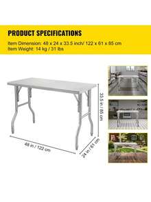 Commercial Worktable Workstation 48 X 24 Inch Folding Commercial Prep Table, Heavy-Duty Stainless Steel Folding Table With 661 Lbs Load, Kitchen Work Table, Silver Stainless Steel Kitchen Island - 銀色 - 查看 7