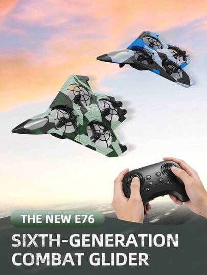 TOKQI 2026升级版E76滑翔战斗机，配备FPV视频传输遥控器，一键起飞/降落，多种速度模式可调，360°翻滚，无头模式，轻松完成各种特技动作，是馈赠佳品。
