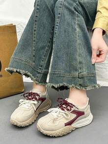 女士新款运动鞋，厚底校园风休闲鞋，2026春秋款，百搭运动休闲鞋，优雅女士运动鞋，厚底运动鞋，2026春季款 - 紅色 - 查看 3