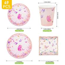 Blumen- & Schmetterlings-bedruckte Einweg-Teller, Servietten, Becher - Einmal-Party-Essentials-Set, geeignet für 8 Gäste, Einweg-Pappteller passend für Geburtstag, Hochzeit, Themenfest, Familien-Picknick - Verschiedenfarbig - Übersicht 7