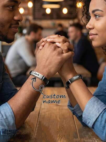 1pc Custom Personalized Stainless Steel Men's Bracelet Custom With Your Name Valentine's Day Couple Bracelet Wedding Souvenirs Silicone Bracelet Has A Snap Design And Can Be Adjusted In Size For Men Name Dad Bracelet For Husband Father Unique Ideal Gifts For Him Boyfriend, Dad, Family, Friends, Son