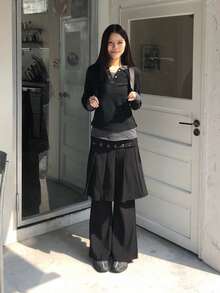 Collegiate Striped Patchwork Design 2 In 1 Button Hoodie Top - Black - View 11