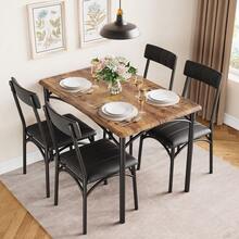 Juego de comedor de 5 piezas para 4 personas que ahorra espacio: mesa de comedor moderna con 4 sillas tapizadas, diseño industrial, ideal para comedor, desayunador, apartamento o cocina comedor. - Marrón Chocolate - Ver 6