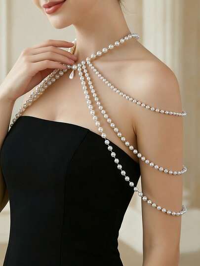 新娘肩部披肩珍珠串珠新娘包覆式身体链女士配饰性感新娘肩链婚礼