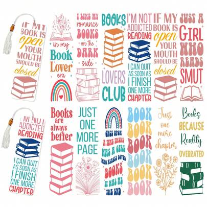  CHNVICK 24pcs Exquisite Book Designs Style UV DTF Bookmark Wraps, Permanent Rub On Transfer Stickers For Bookmark Blanks, High Viscosity DIY Crafting Paper For Acrylic & Plastic (No Bookmarks, Only Transfer Stickers)