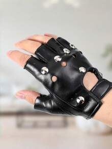 Punk Style Fingerless Gloves, Loose Fit Motorcycle Rock Gloves - Multicolor - View 6