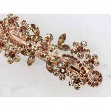 D Topaz Color Brown Crystal Floral Hair Barrette Clip - SmokedTopaz - View 6