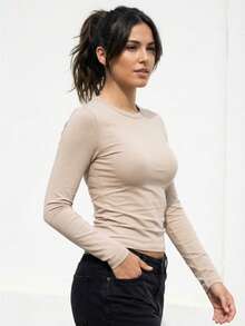 UZUN KOL IKILI BISIKLET YAKA PAMUK KADIN BASIC T-SHIRT - Multicolor - View 5