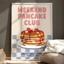 1幅复古海报墙饰，描绘了生动有趣的周末早餐煎饼美食艺术帆布画，独特而富有想象力的墙面装饰，是提升卧室或客厅氛围的理想之选。 - J - 查看 2