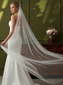 1pc 2m Long Glitter Bridal Veil With Train, Suitable For Women's Cathedral Wedding, Wedding Photography - Multicolor - View 2