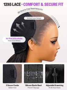 MEGALOOK Peluca de cabello humano con apariencia natural y larga recta - SNatural - Ver 8