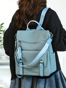 2026 New Korean Retro Women Backpack, Fashionable Soft Leather Fringe Multi-Function Travel Bag - A - View 8