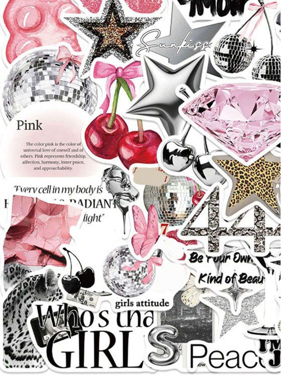 50pcs Y2K Aesthetic Stickers, Including Urban Girl Stickers, Y2K Style Black & White Stickers, Urban Stickers, Leopard Print Stickers, Art Stickers, Cartoon Stickers, Graffiti Stickers, Vinyl Stickers, Suitable For Water Bottles, Tumblers, Guitars, Luggage, Phones, Phone Cases, Laptops, Skateboards, Great Gift Item. - Multicolor a - View 1