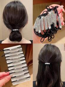 Sujetador de cola de caballo de cristal brillante de una pieza, lazo de pelo elástico de alta calidad, accesorio de pelo elegante - Multicolor - Ver 3