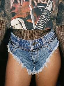 Women's Low Rise Denim Mini Shorts, Frayed Raw Hem Distressed Micro Jean Shorts For Rave Party,Beach Daily ,Everyday Wear - Blue - View 3