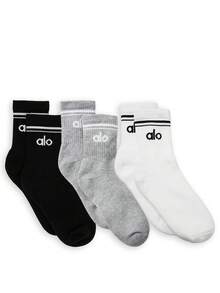 Alo Yoga Unisex Sports Socks Casual Breathable Sweat Absorption Warmth High Elasticity Logo Solid Sports Outdoor Running Yoga Daily School For Unisex Black Grey White - Đen-Xám - Xem 2